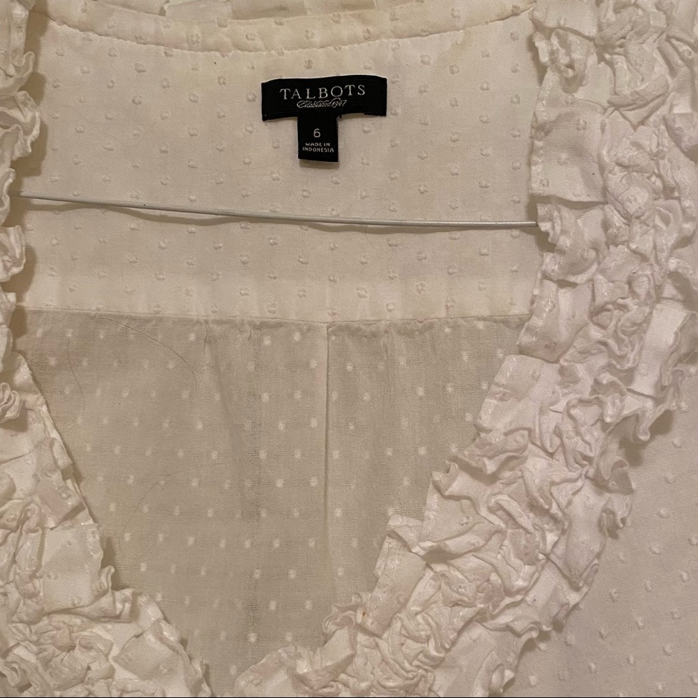 Talbots White Short Sleeve Ruffled Blouse - Picture 2 of 4